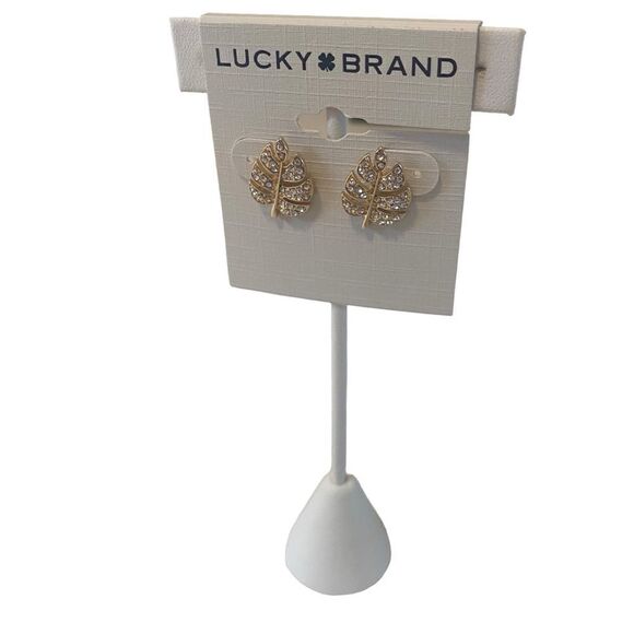 Pave Crystal & Gold Toned Leaf Posts. - Picture 4 of 6